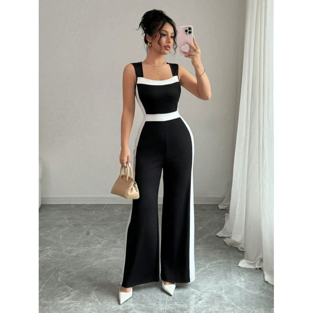 ZARA Ladies Spring Summer Vacation Color Block Sleeveless Wide Leg Jumpsuit